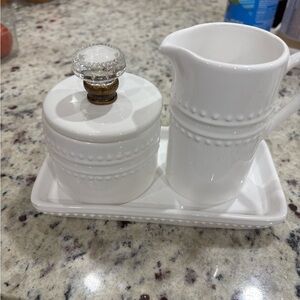 Mud Pie White Ceramic Doorknob Cream and Sugar Set